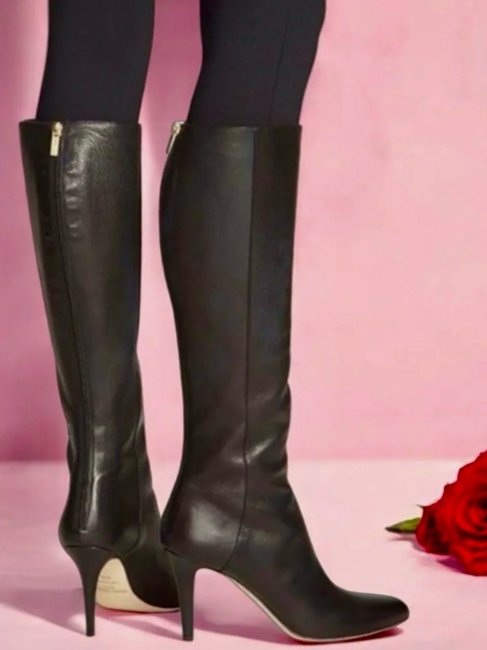 Jimmy Choo knee tall heeled black leather boots size 38.5